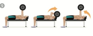 tricepspress liggande, en träningsövning för stora armar